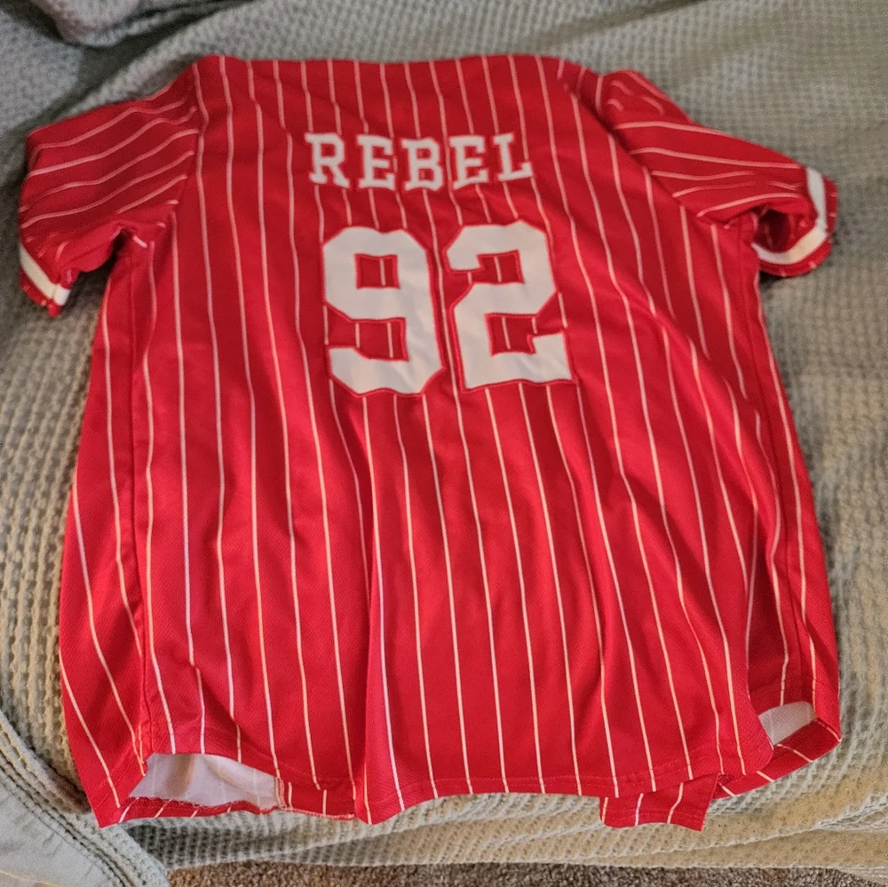Dutch Bros Red & White Pinstripe Baseball Jersey - Picture 2 of 3